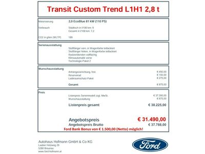 Ford Transit Custom Neuwagen Ford Transit Custom Neuwagen
